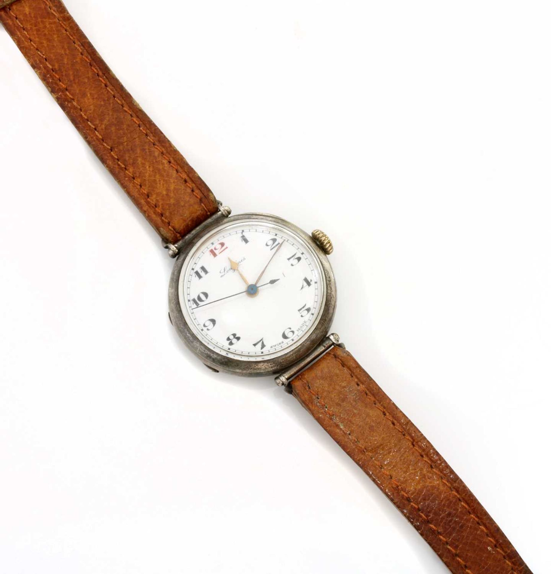 A gentlemen's sterling silver Longines mechanical strap watch, c.1929,