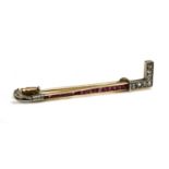 A Continental Art Deco ruby and diamond hunting crop bar brooch,
