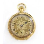 An 18ct gold mechanical top wind fob watch,