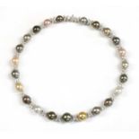 A Continental white gold Tahitian and South Sea cultured pearl and diamond necklace,