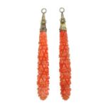 A pair of Regency carved coral pendant earring drops,