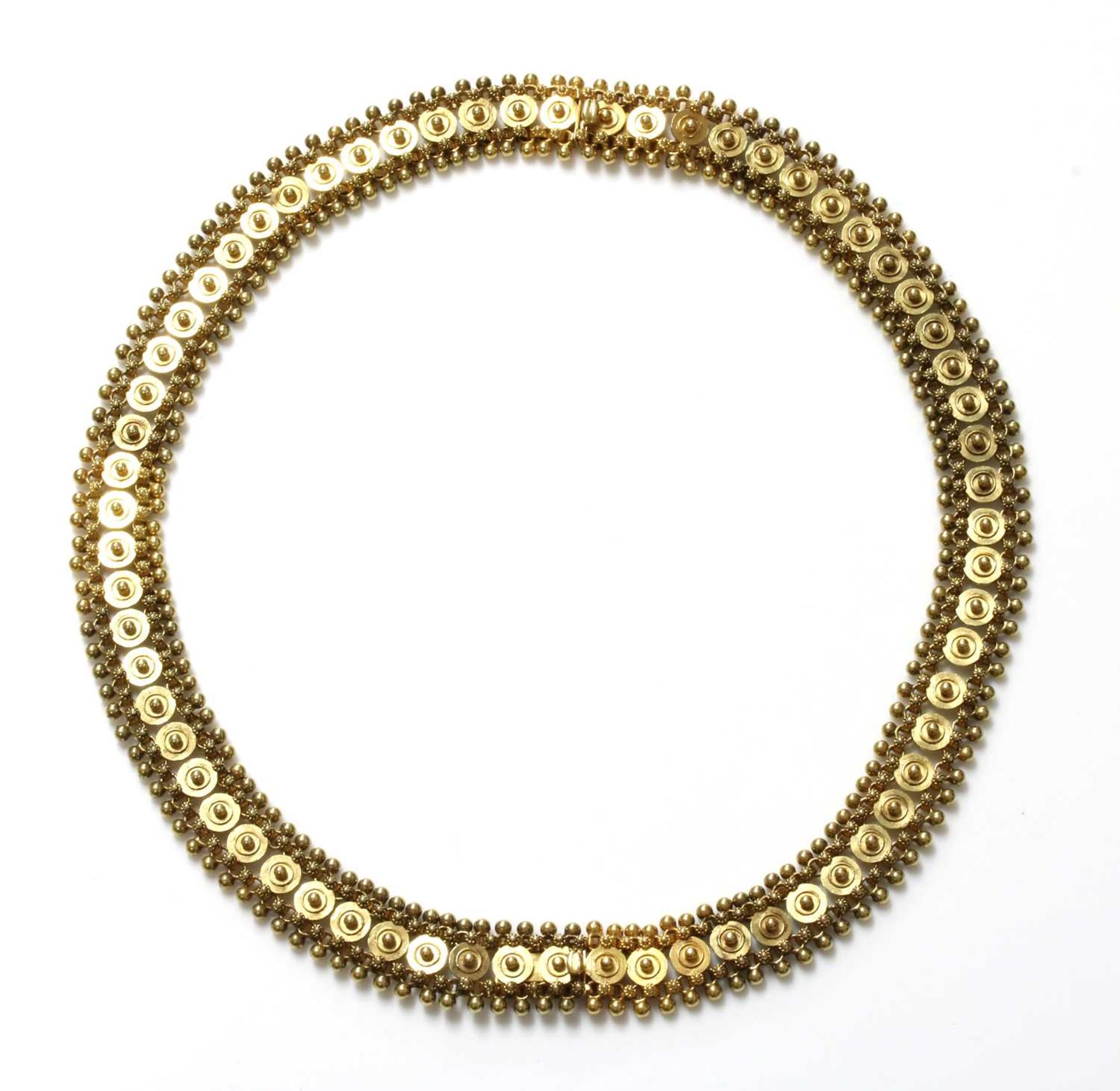 A pair of Victorian gold bracelets/necklace, c.1870,