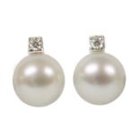A pair of Italian cultured South Sea pearl and diamond stud earrings,