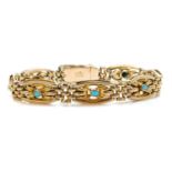 An Edwardian gold and turquoise set gate bracelet,