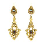 A pair of early Victorian gold repoussé rococo-style drop earrings,