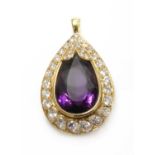 A gold amethyst and diamond pendant or clasp centrepiece,