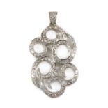 A white gold diamond set scrolling pendant,