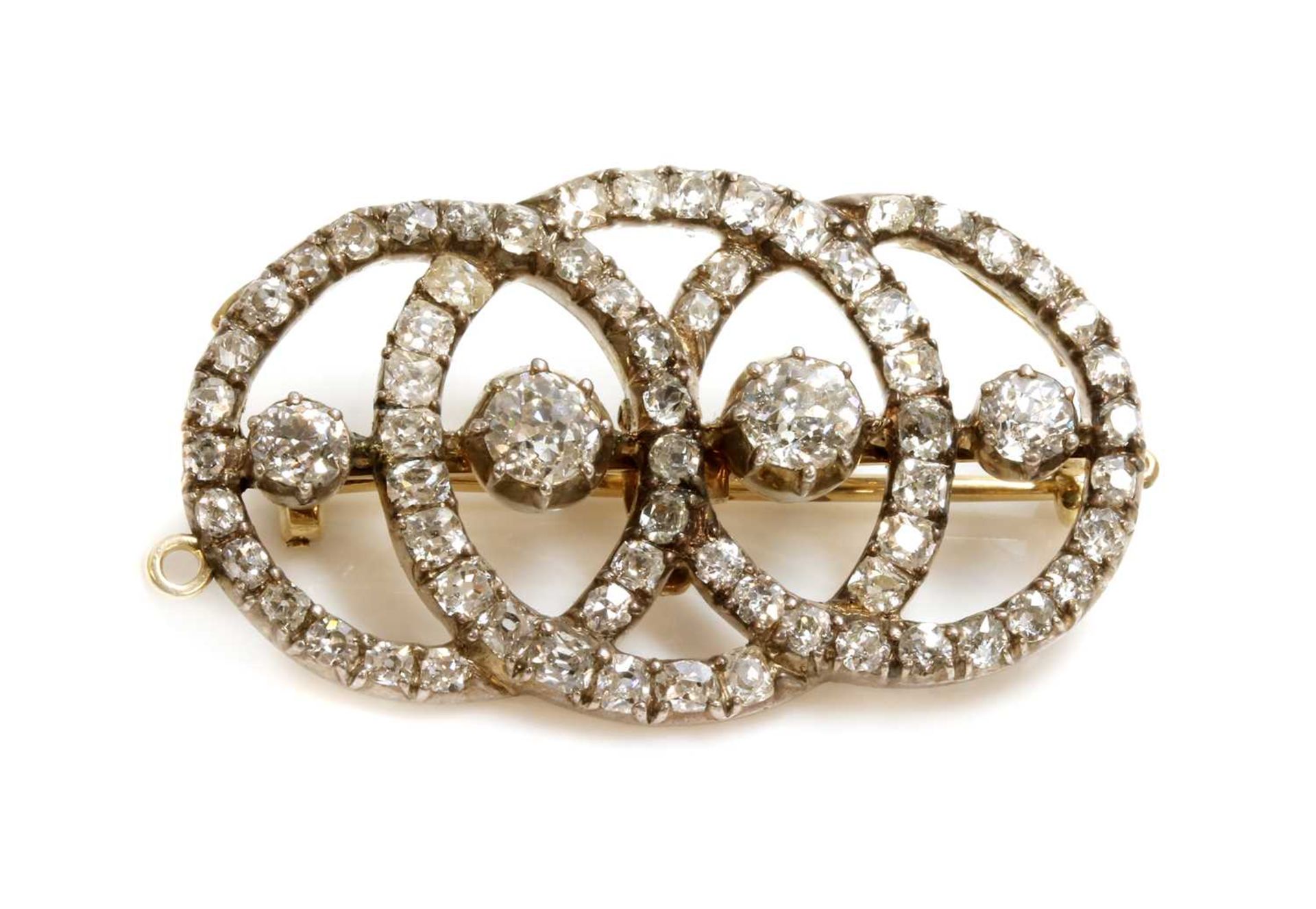 A Continental diamond set triple hoop brooch/pendant, c.1890,