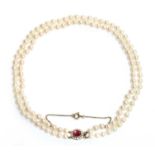 A two row uniform cultured pearl necklace,