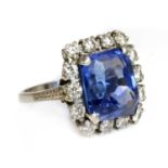 An American sapphire and diamond cushion-shaped cluster ring,