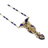 A Victorian enamel, pearl and diamond set necklace,