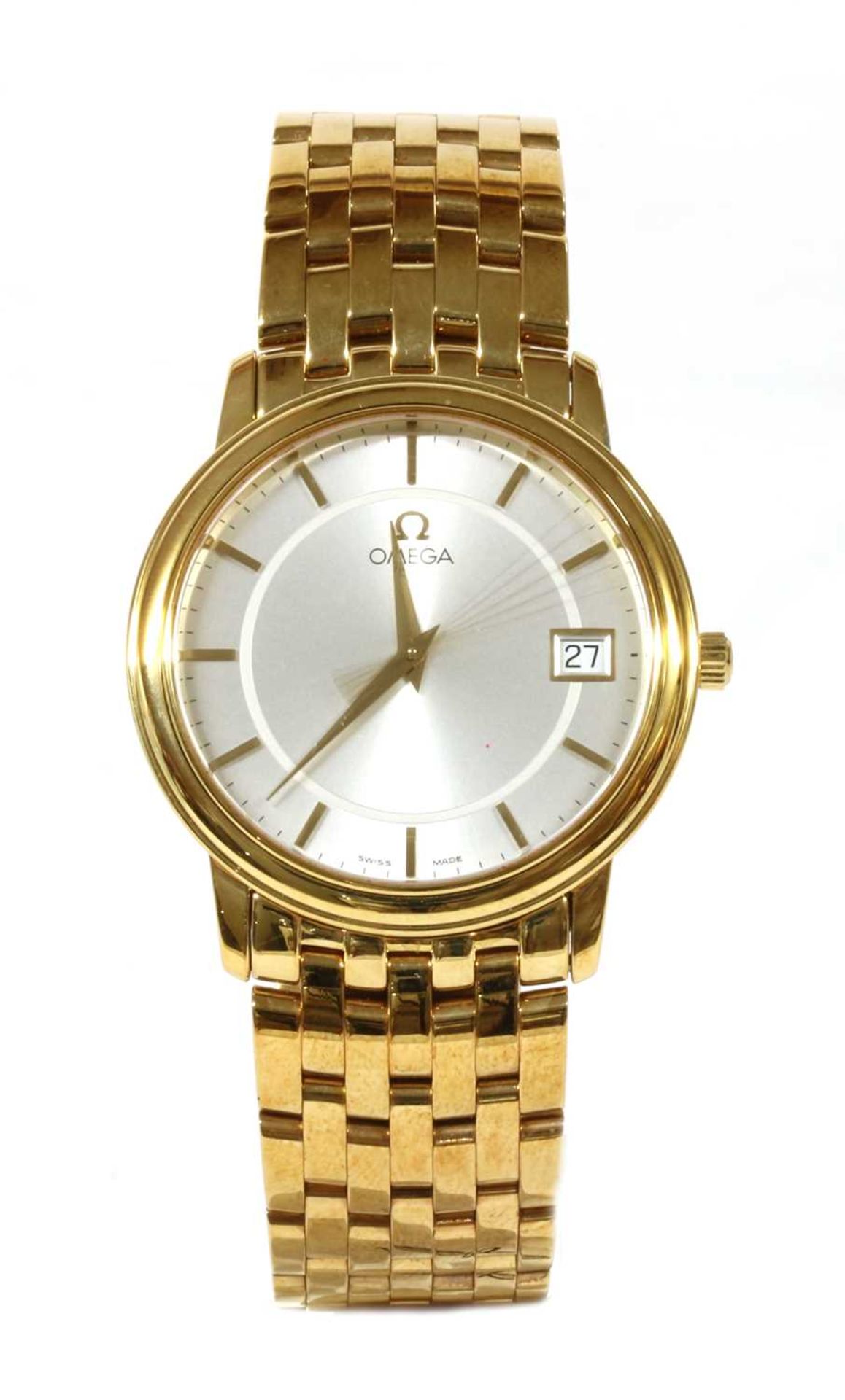 A gentlemen's 18ct gold Omega 'Prestige' quartz bracelet watch,