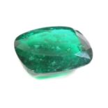 An unmounted cushion cut emerald of 40.85ct,