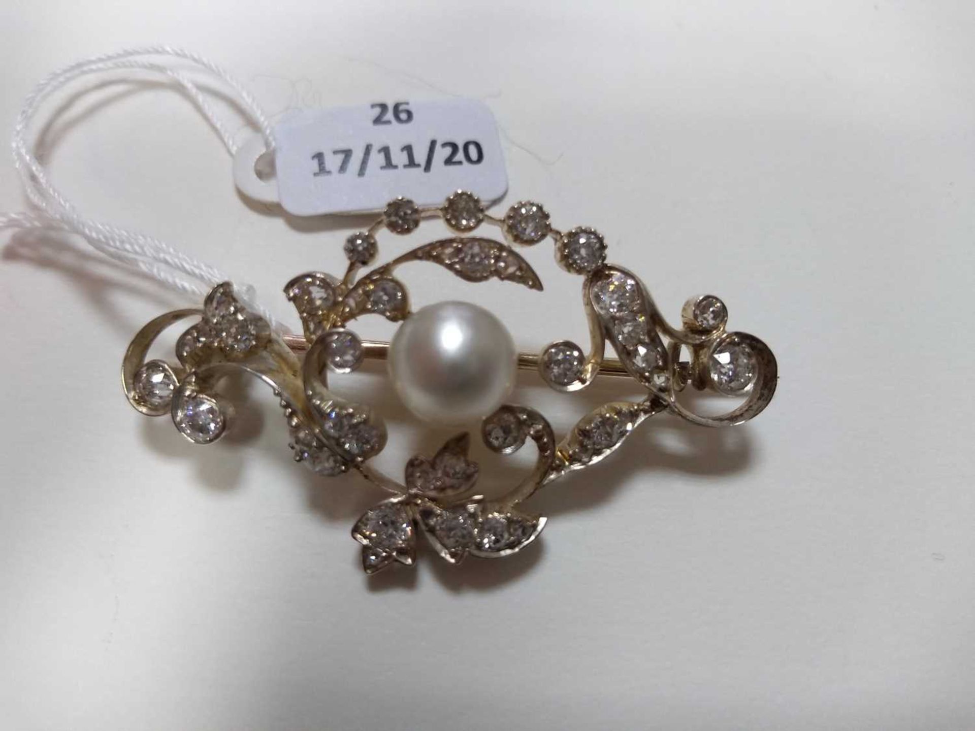 A late Victorian pearl and diamond scrolling brooch, - Image 4 of 5