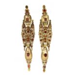 A pair of Catalan foiled hessonite garnet earrings, c.1800,