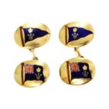 A pair of gold oval enamelled chain-link cufflinks by Benzie Cowes,