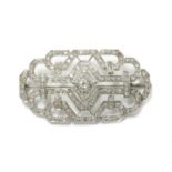 An Art Deco diamond set plaque brooch, c.1930,