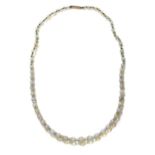 A single row graduated opal and glass bead necklace,