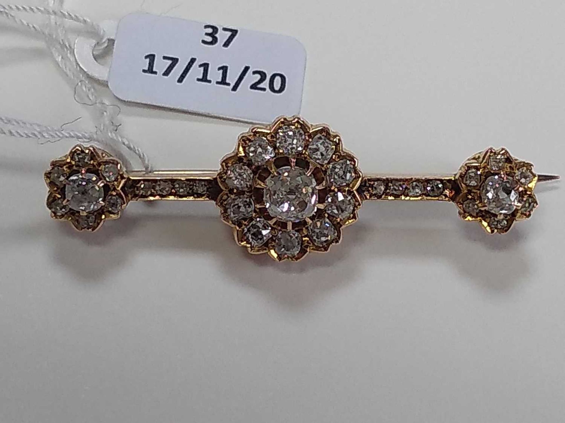 A late Victorian diamond cluster bar brooch, - Image 3 of 8