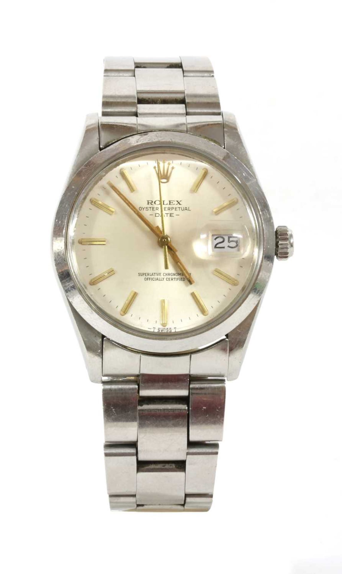 A gentlemen's stainless steel Rolex 'Oyster Perpetual Date 1500' automatic bracelet watch,
