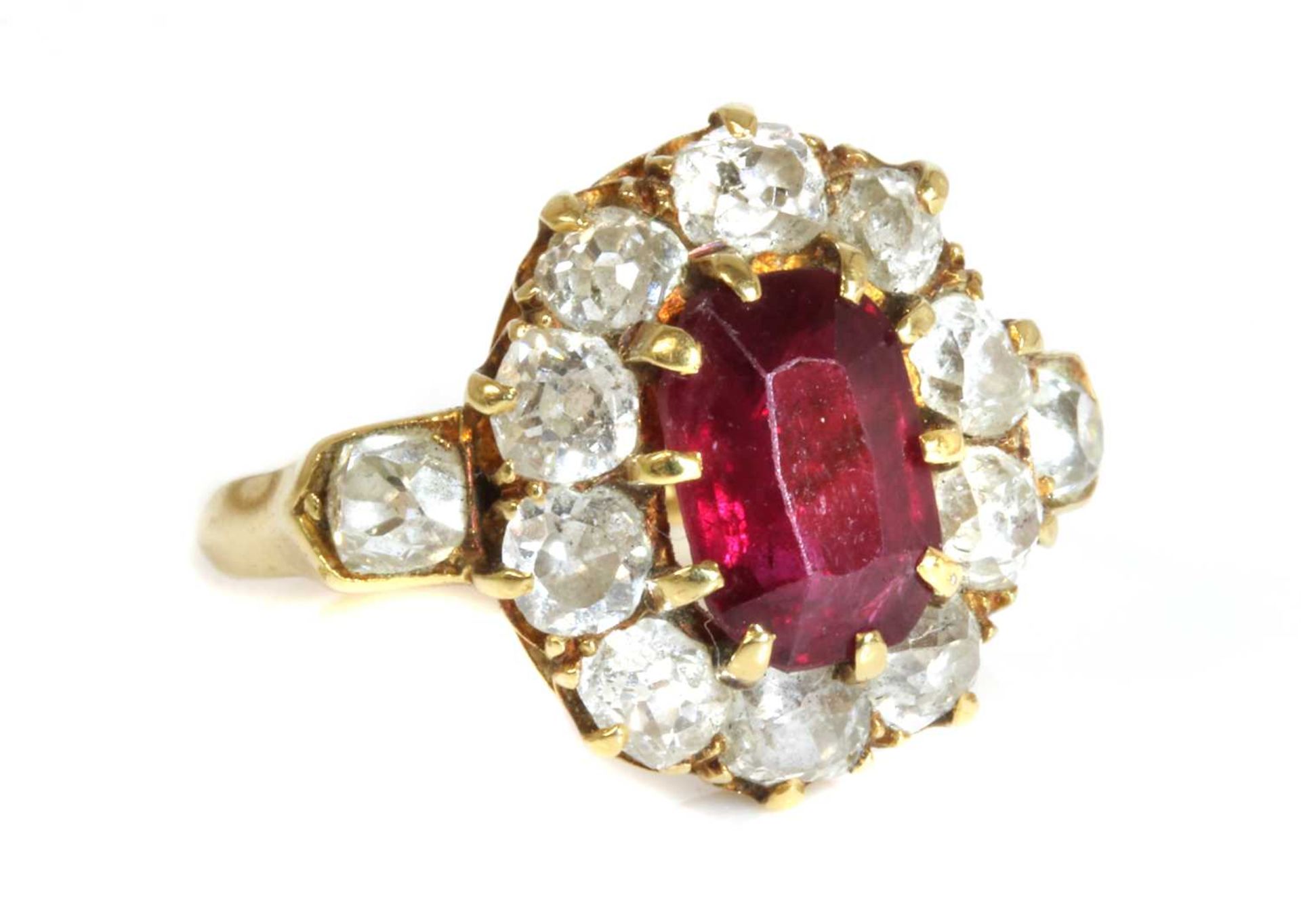 A late Victorian ruby and diamond oval cluster ring, - Image 2 of 7
