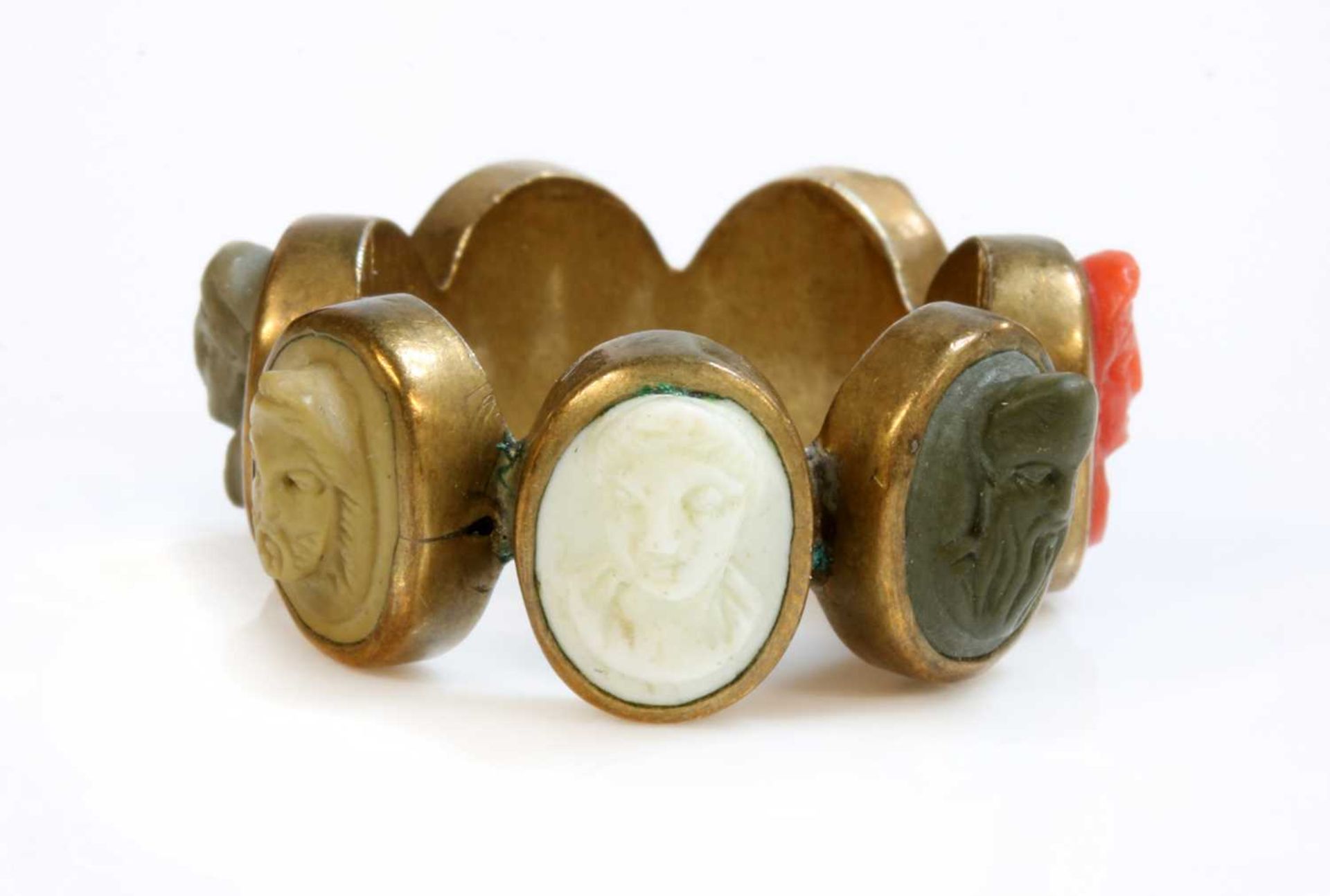 A late Georgian gilt metal specimen lava and coral cameo ring, - Image 2 of 5