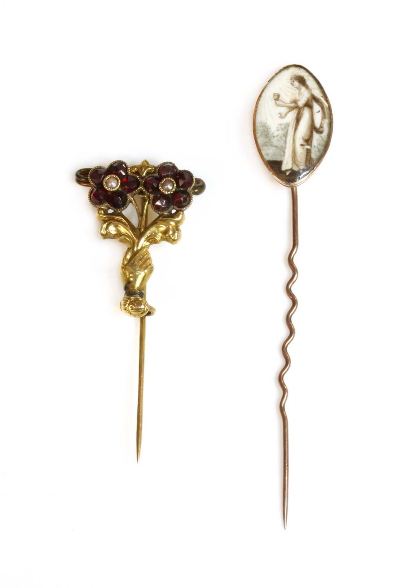 A Georgian glazed memorial plaque mounted as a stick pin,