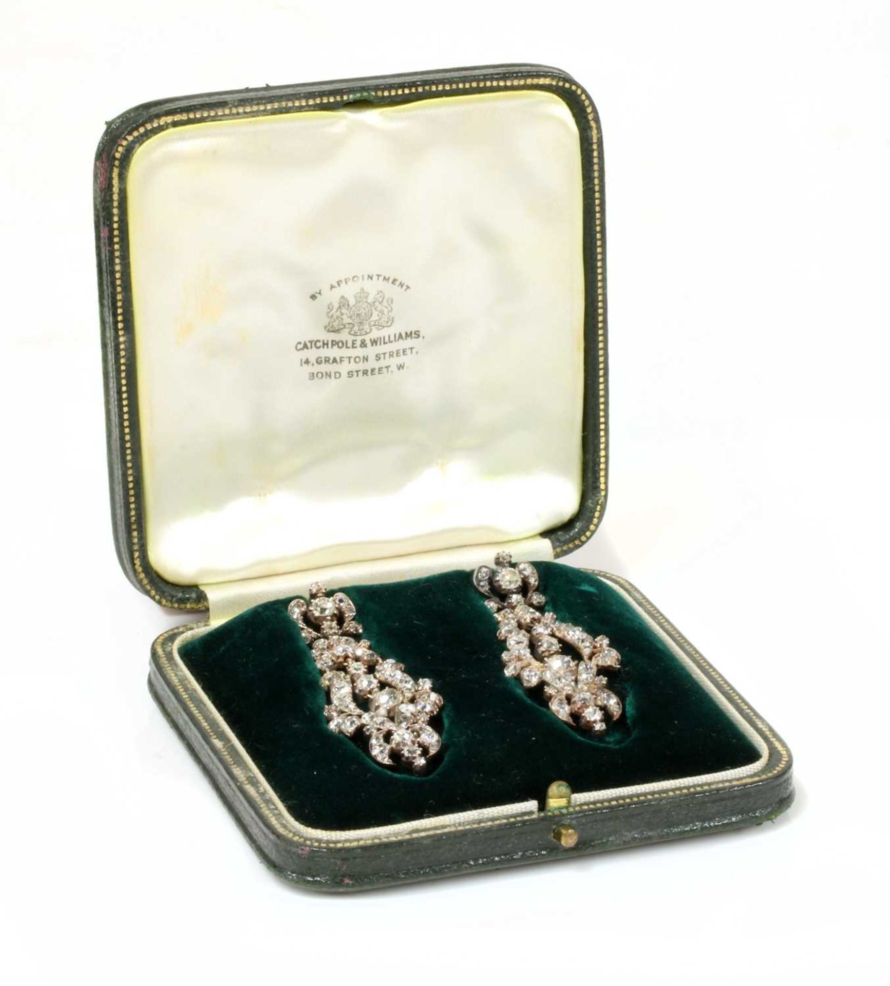 A pair of late Georgian diamond set drop earrings, - Bild 4 aus 5