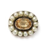 A Georgian foiled topaz and split pearl brooch,