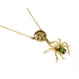 An Edwardian gold spider and fly necklace,