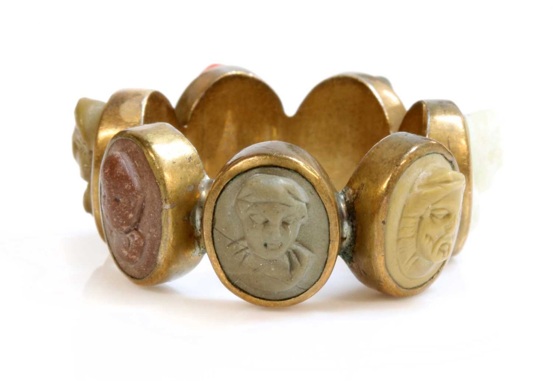 A late Georgian gilt metal specimen lava and coral cameo ring, - Image 5 of 5