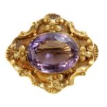 A Victorian gold amethyst brooch, c.1840,