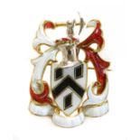 An 18ct two colour gold, polychrome enamelled, coat of arms brooch, by Garrard & Co. c.1990,