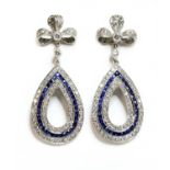 A pair of sapphire and diamond drop earrings,