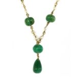 A late Victorian carved emerald and pearl necklace,