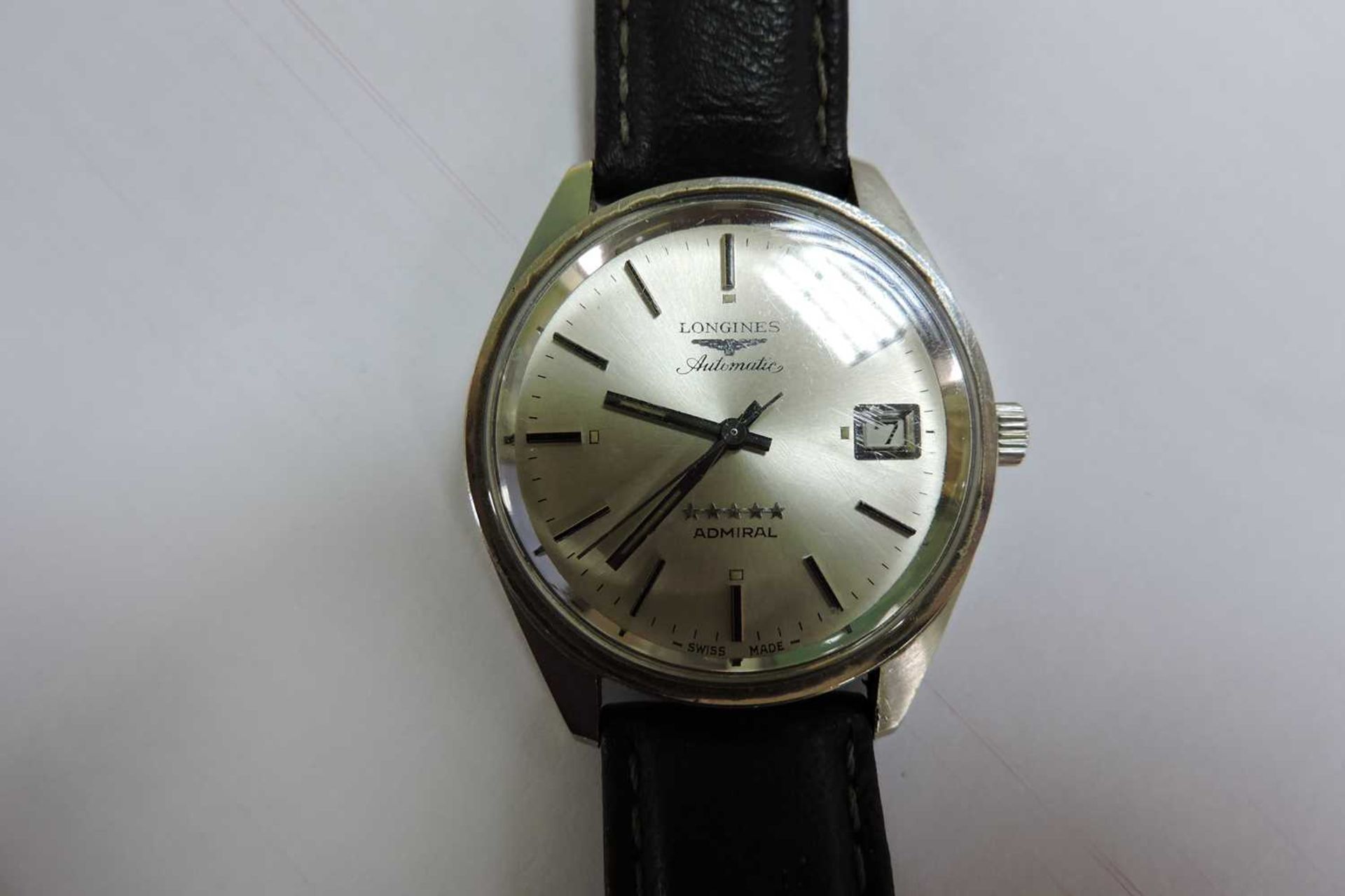A gentlemen's stainless steel Longines 'Five Star Admiral' automatic strap watch, c.1970, - Image 3 of 5