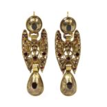 A pair of antique 19th century Spanish Catalan flat cut garnet drop earrings,