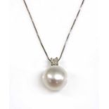 An Italian white gold cultured South Sea pearl and diamond pendant,