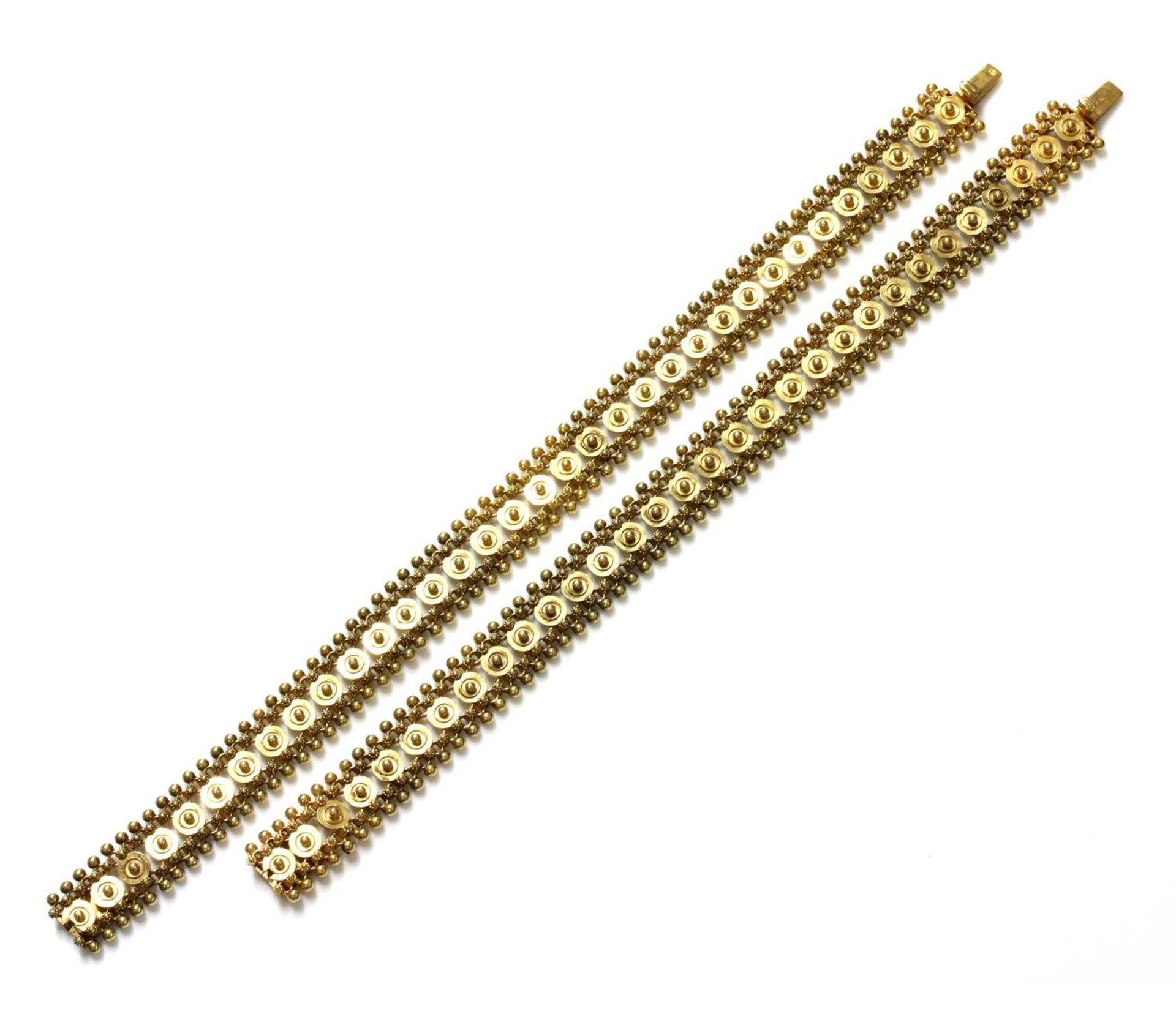 A pair of Victorian gold bracelets/necklace, c.1870, - Image 2 of 2