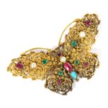 A Regency gold, gemstone and pearl butterfly brooch, c.1820,