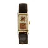 A gentlemen's Art Deco, two colour, 14ct gold Tiffany mechanical strap watch,