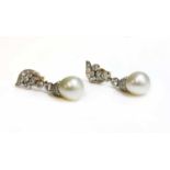 A pair of cultured South Sea pearl and diamond drop earrings,