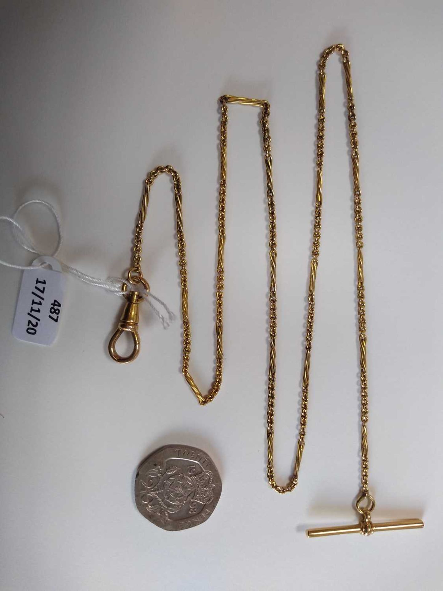 A Continental Art Deco gold watch chain, - Image 2 of 2