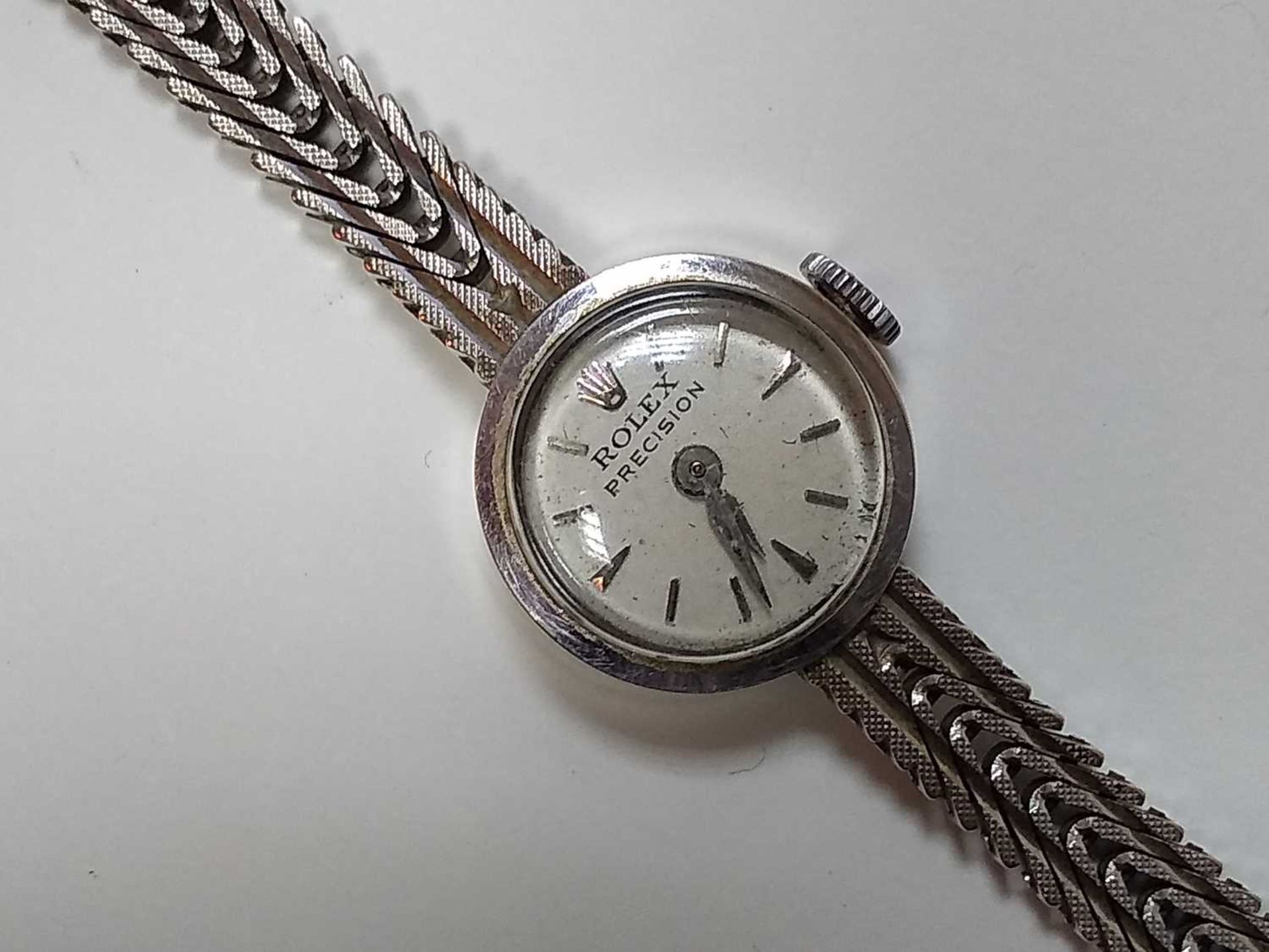 A ladies' 9ct white gold Rolex 'Precision' mechanical bracelet watch, c.1960, - Image 4 of 6