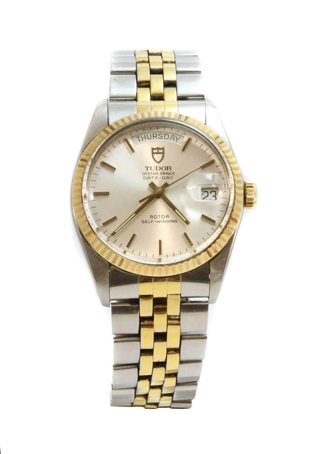 A gentlemen's bi-colour Tudor 'Oyster Prince' day date automatic bracelet watch,