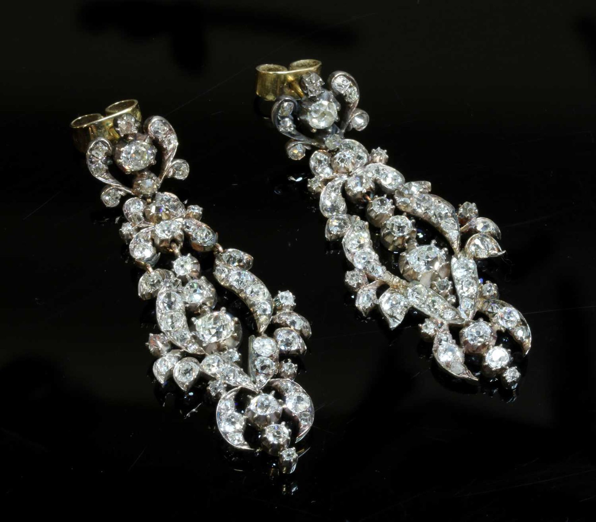 A pair of late Georgian diamond set drop earrings, - Image 3 of 5