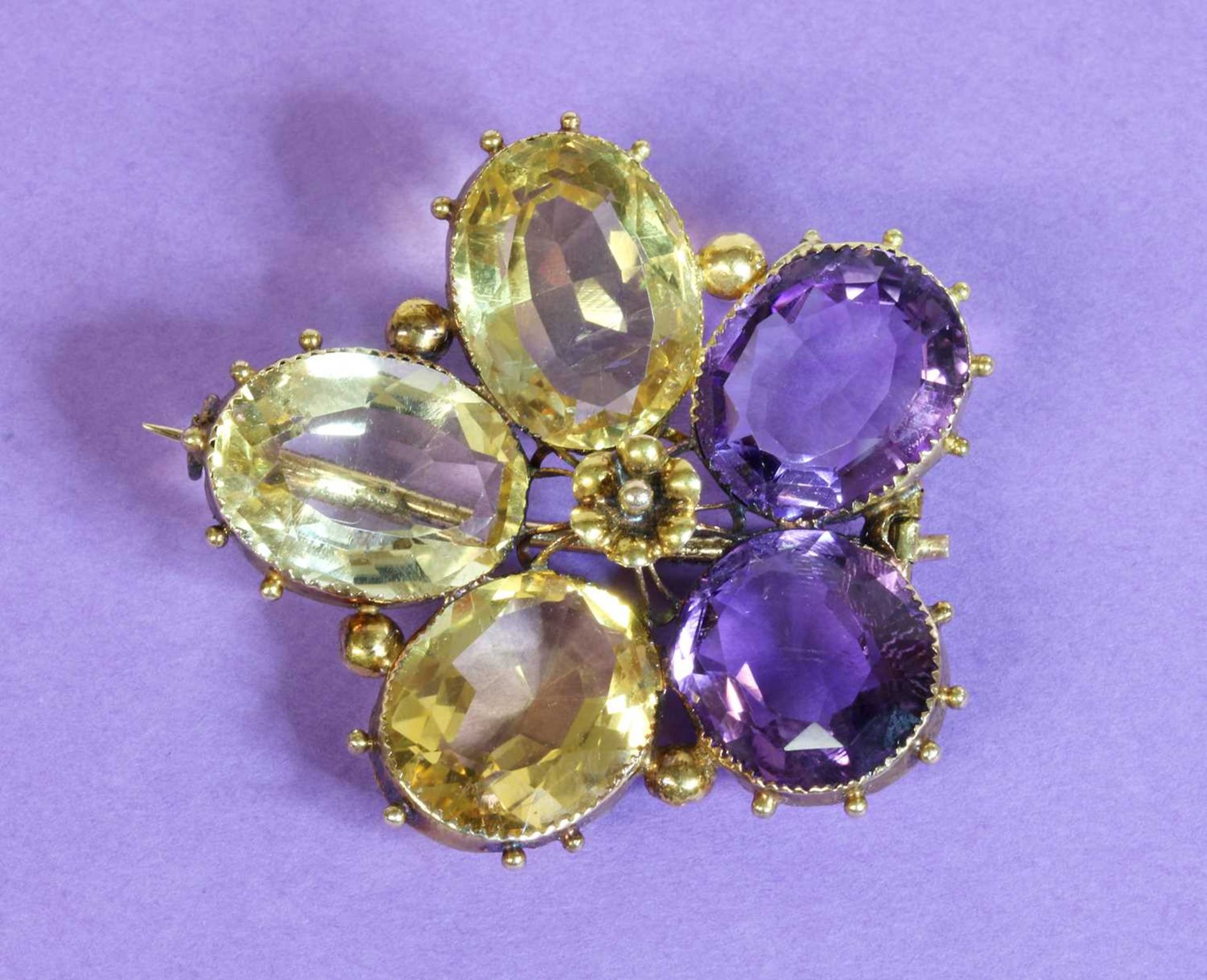 A Victorian gold amethyst and citrine pansy brooch, - Image 2 of 2