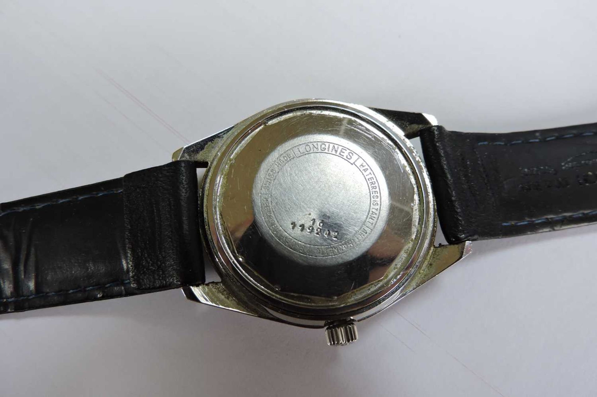 A gentlemen's stainless steel Longines 'Five Star Admiral' automatic strap watch, c.1970, - Image 5 of 5