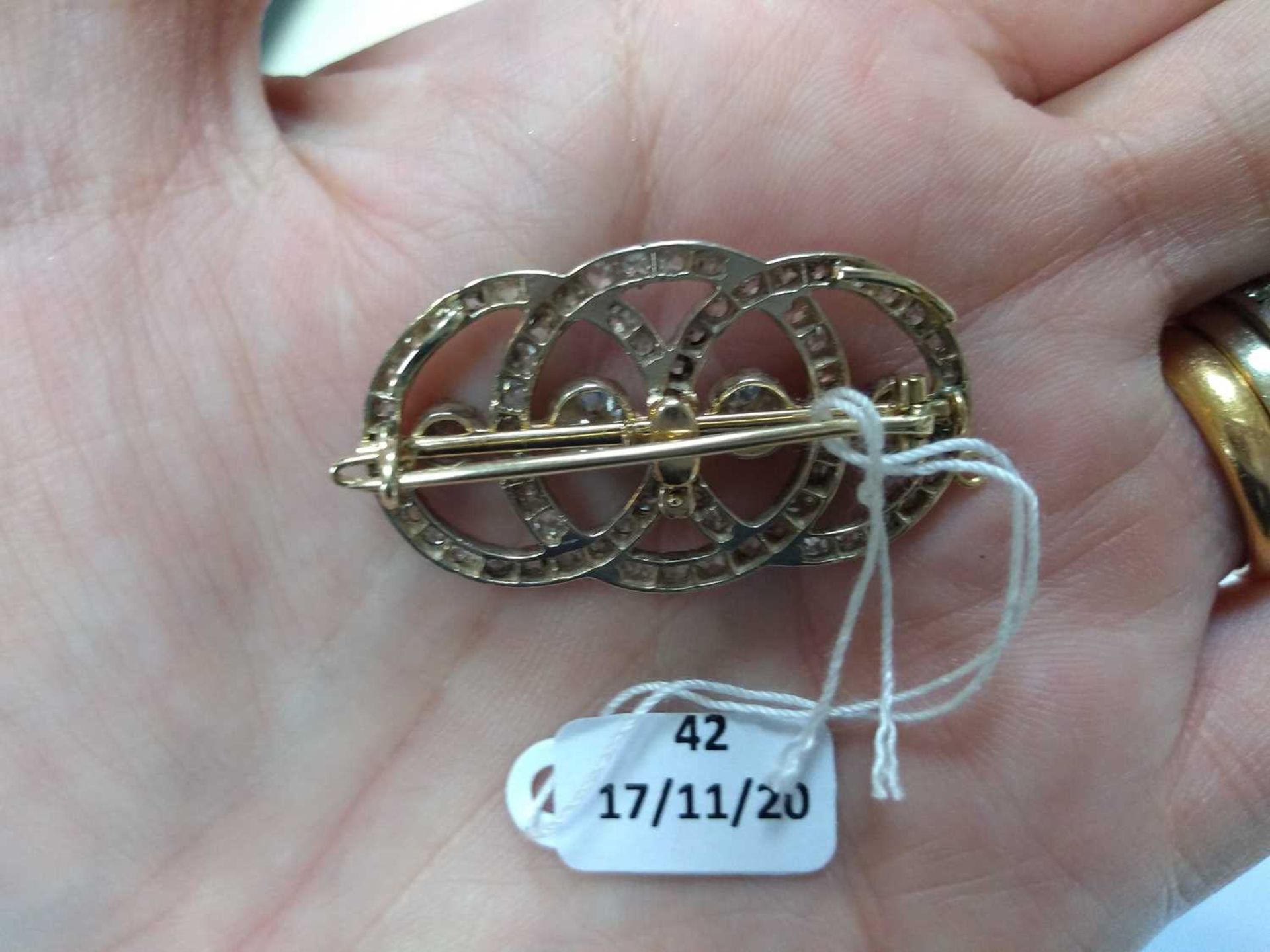 A Continental diamond set triple hoop brooch/pendant, c.1890, - Image 6 of 8