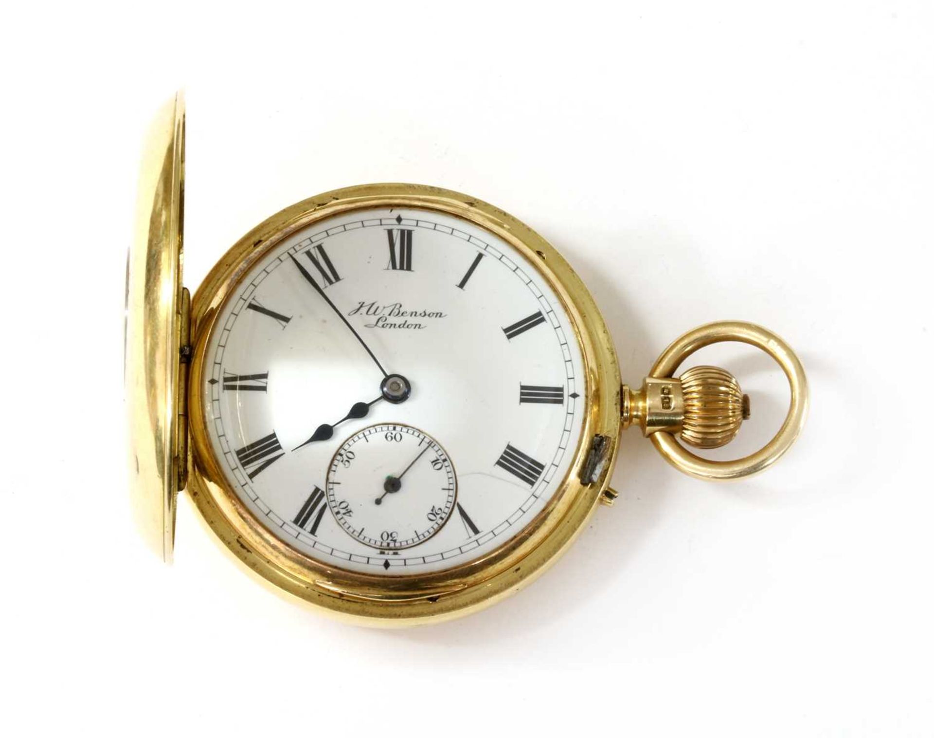 An 18ct gold half hunter side wide mechanical pocket watch by J W Benson, London, - Image 4 of 4